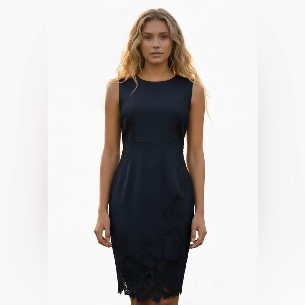 Elie Tahari Avital Floral Leather Sheath Dress